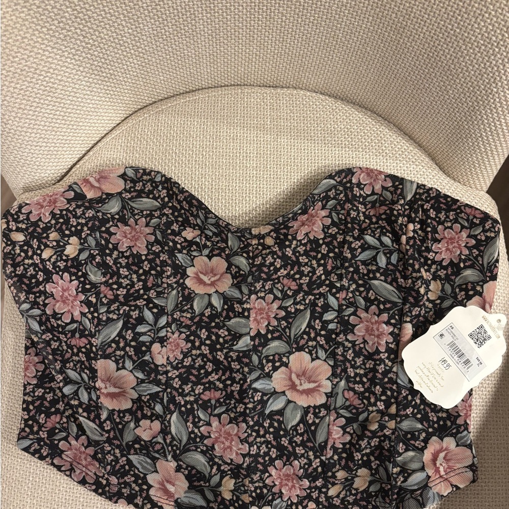 NWT- Altar'd State Floral strapless Top - Black and Pink